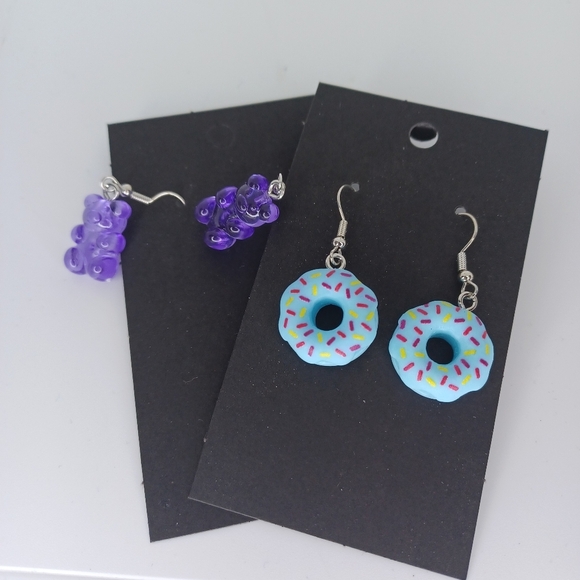 Handmade Fun Donut and Bear Earrings Set - Picture 2 of 3